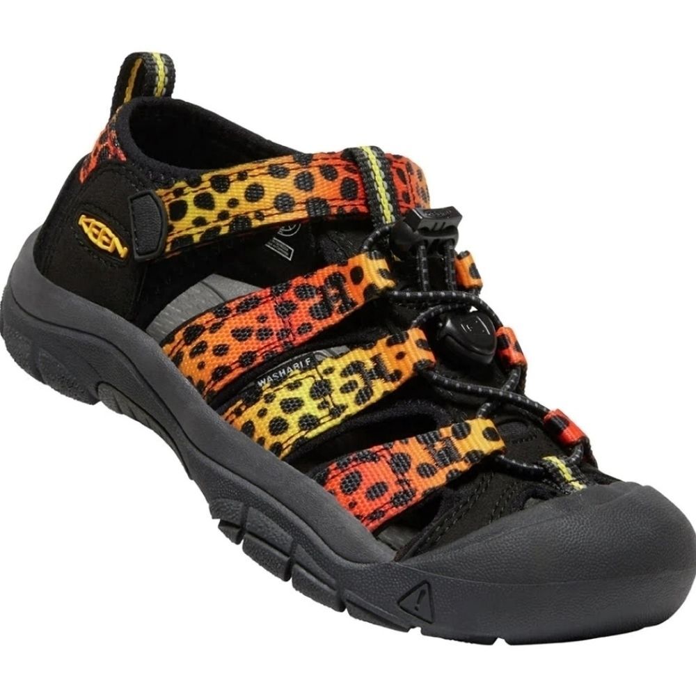 VGUC Keen Newport H2 Cheetah Rainbow Unisex Kids 4 EU 35 Yellow Orange